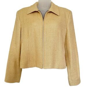 Burberry’s of London Silk Vintage Crop Zip Front Mid Mustard Gold Blazer Jacket